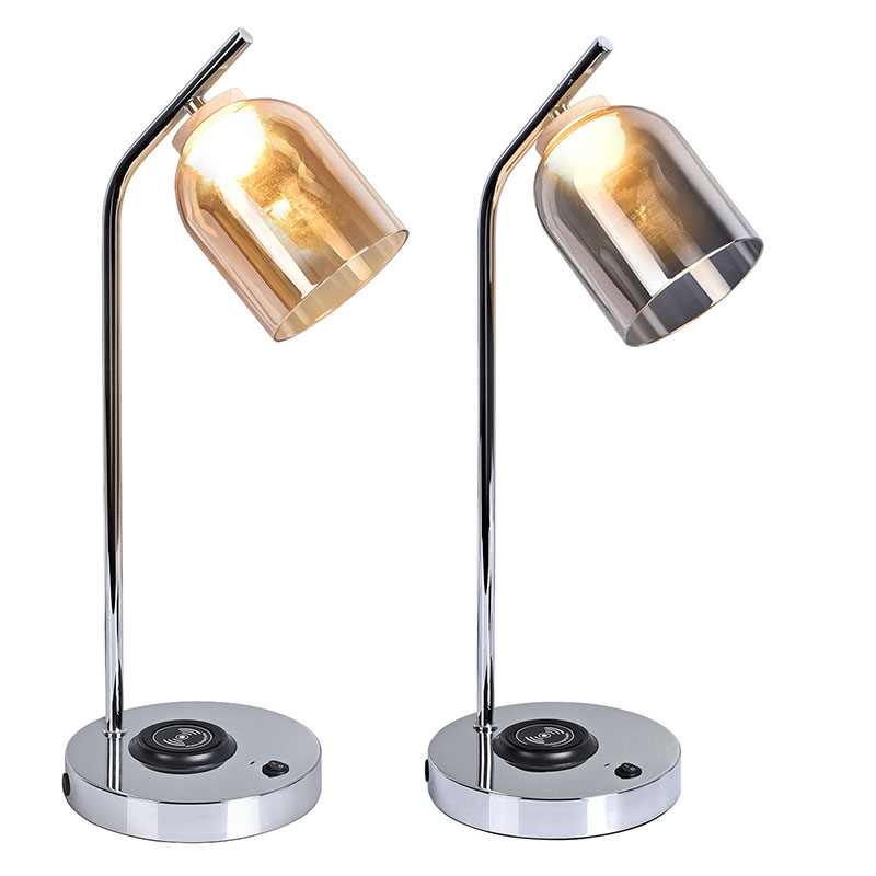 QI led klaasist varjuga laualamp