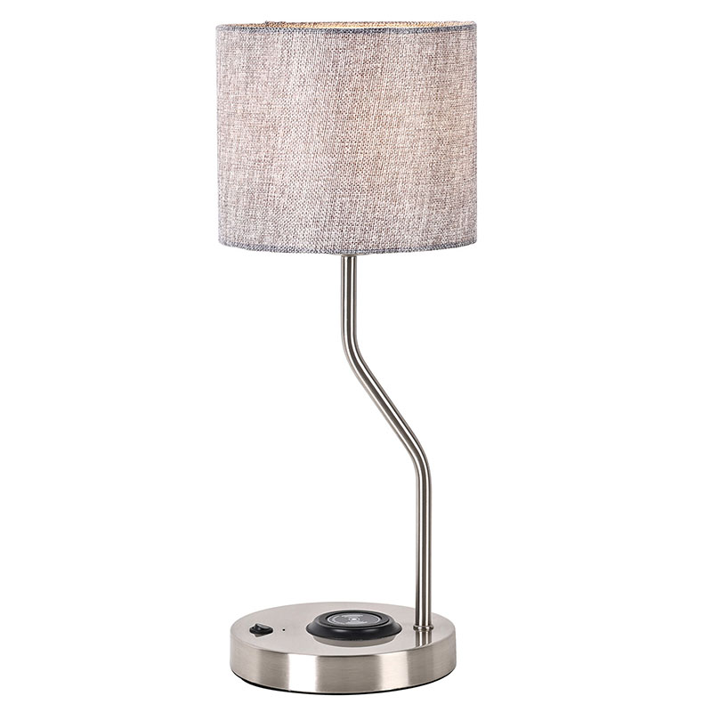 Juhtmeta telefoni laadija riidest varjuga laualamp